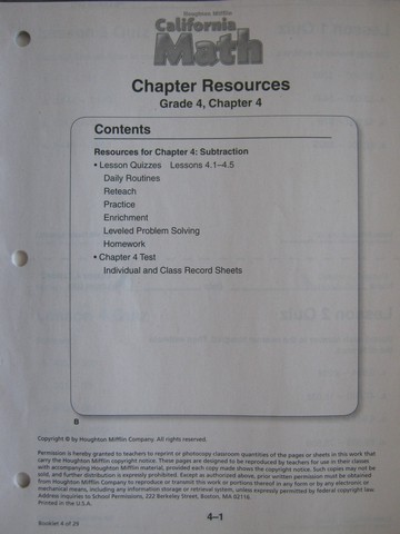 (image for) California Math 4 Chapter Resources Chapter 4 (CA)(P)