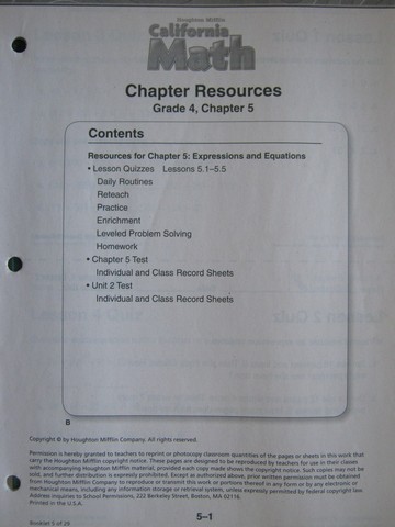 (image for) California Math 4 Chapter Resources Chapter 5 (CA)(P)