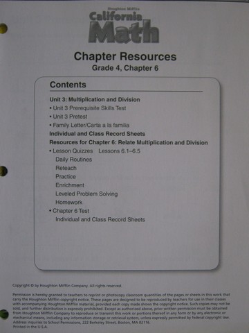 (image for) California Math 4 Chapter Resources Chapter 6 (CA)(P)
