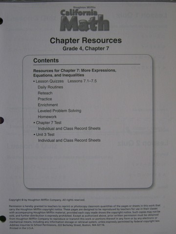 (image for) California Math 4 Chapter Resources Chapter 7 (CA)(P)