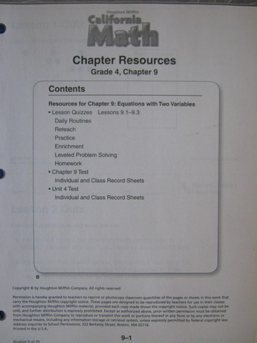 (image for) California Math 4 Chapter Resources Chapter 9 (CA)(P)