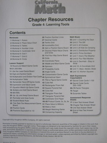 (image for) California Math 4 Chapter Resources Learning Tools (P)