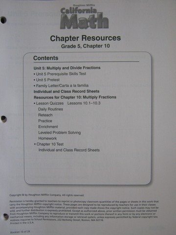 (image for) California Math 5 Chapter Resources Chapter 10 (CA)(P)
