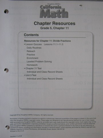(image for) California Math 5 Chapter Resources Chapter 11 (CA)(P)