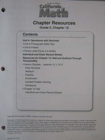 (image for) California Math 5 Chapter Resources Chapter 12 (CA)(P)