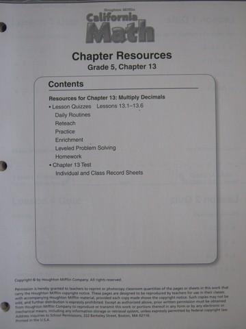 (image for) California Math 5 Chapter Resources Chapter 13 (CA)(P)