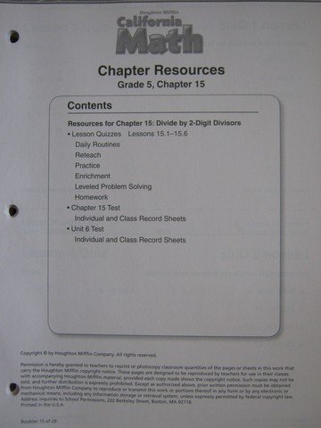 (image for) California Math 5 Chapter Resources Chapter 15 (CA)(P)