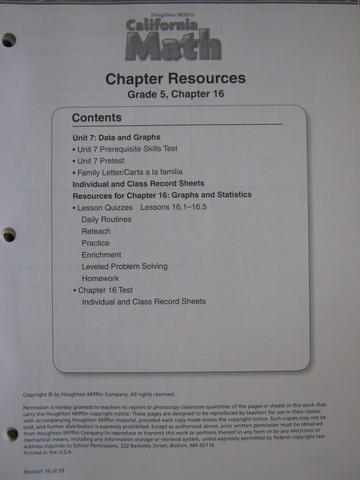 (image for) California Math 5 Chapter Resources Chapter 16 (CA)(P)