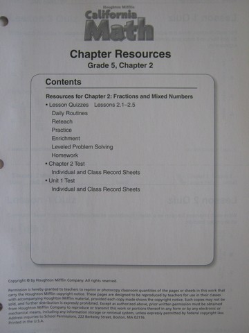 (image for) California Math 5 Chapter Resources Chapter 2 (CA)(P)