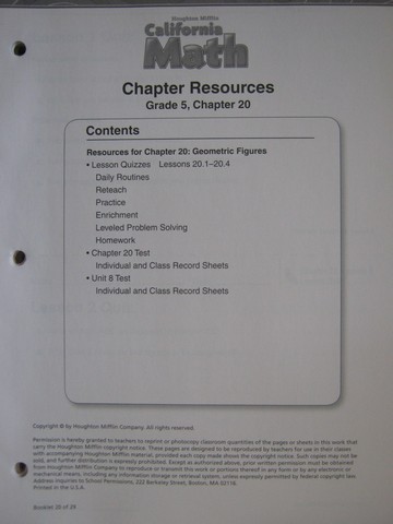 (image for) California Math 5 Chapter Resources Chapter 20 (CA)(P)