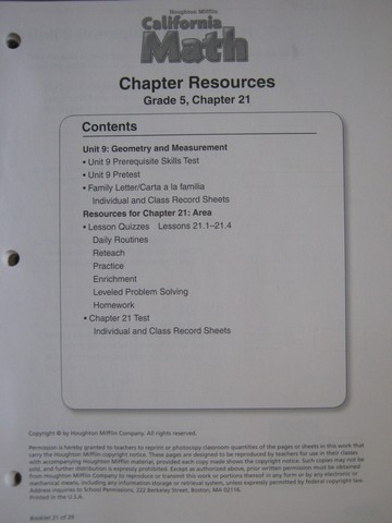 (image for) California Math 5 Chapter Resources Chapter 21 (CA)(P)