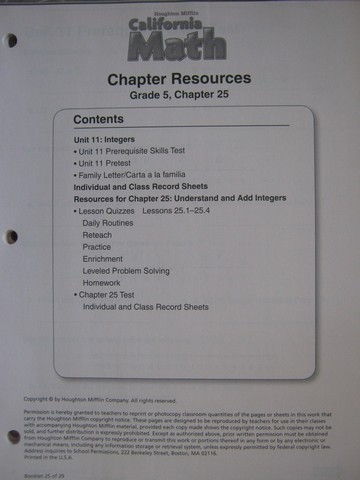 (image for) California Math 5 Chapter Resources Chapter 25 (CA)(P)