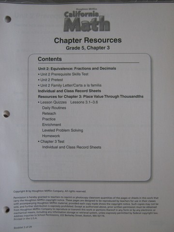 (image for) California Math 5 Chapter Resources Chapter 3 (CA)(P)