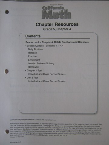(image for) California Math 5 Chapter Resources Chapter 4 (CA)(P)