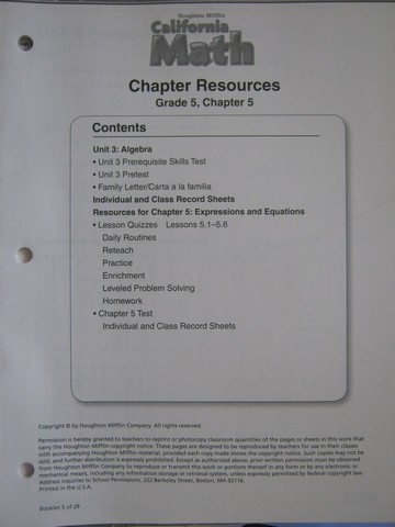 (image for) California Math 5 Chapter Resources Chapter 5 (CA)(P)