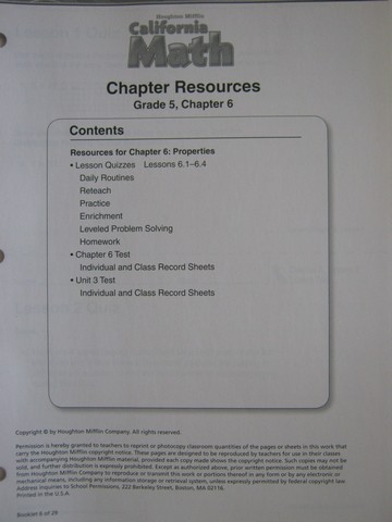 (image for) California Math 5 Chapter Resources Chapter 6 (CA)(P)