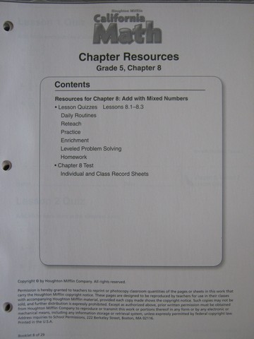 (image for) California Math 5 Chapter Resources Chapter 8 (CA)(P)