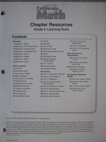 (image for) California Math 5 Chapter Resources Learning Tools (P)