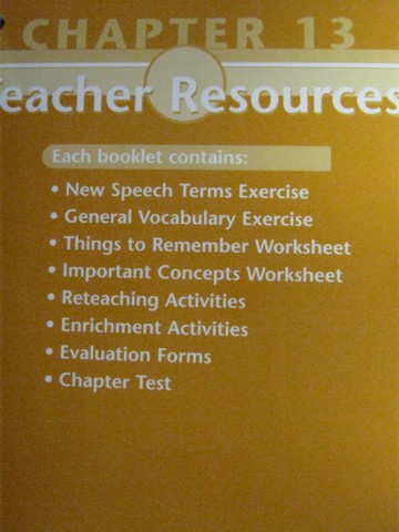 (image for) Glencoe Speech Teacher Resources Chapter 13 (TE)(P) by McAfee,