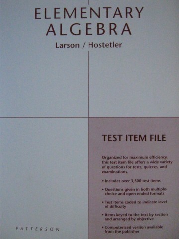 (image for) Elementary Algebra Test Item File (P) by Norman B Patterson