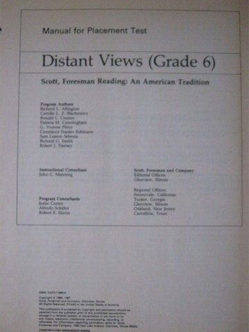 (image for) Reading 11 Distant Views Placement Test Manual (P) by Allington, - Click Image to Close