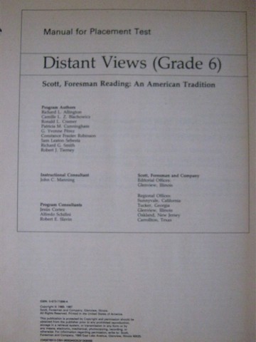 (image for) Reading 11 Distant Views Placement Test Manual (P) by Allington,