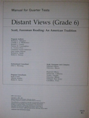(image for) Reading 11 Distant Views Quarter Tests Manual (P) by Allington,