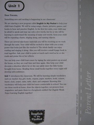 (image for) English in My Pocket Parent Letter English Spanish (P)