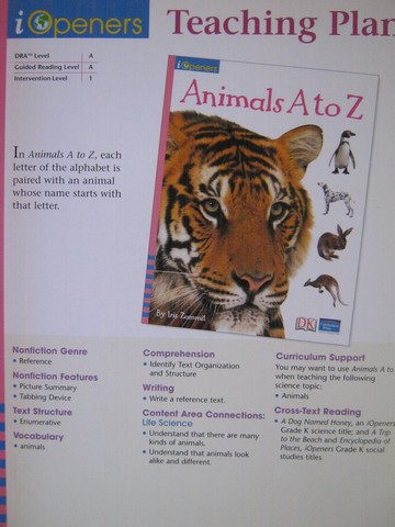 (image for) iOpeners K Animals A to Z Teaching Plan (TE)(P)