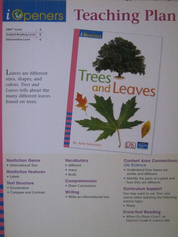 (image for) iOpeners K Trees & Leaves Teaching Plan (TE)(P)
