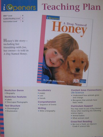 (image for) iOpeners K A Dog Named Honey Teaching Plan (TE)(P)