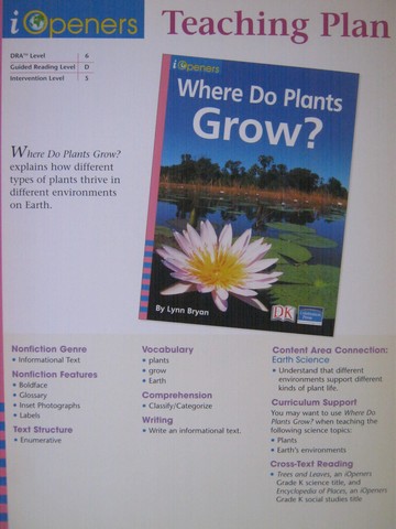 (image for) iOpeners K Where Do Plants Grow? Teaching Plan (TE)(P)