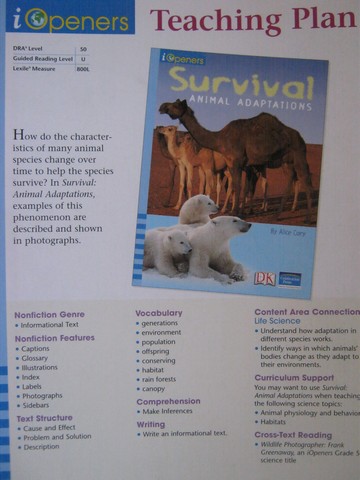 (image for) iOpeners 5 Survival Animal Adaptations Teaching Plan (TE)(P)