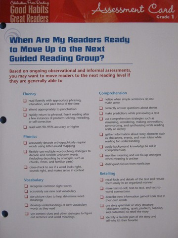 (image for) Good Habits Great Readers 1 Assessment Card (Card)