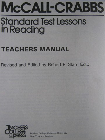 (image for) McCall-Crabbs Standard Test Lessons in Reading A-F TM (TE)(P) by Robert P Starr