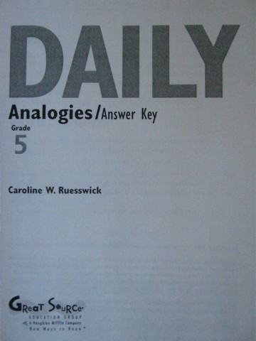 (image for) Daily Analogies 5 Answer Key (P) by Caroline W Ruesswick