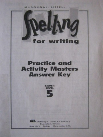 (image for) Spelling for Writing 5 Silver Level Practice Answer Key (P)