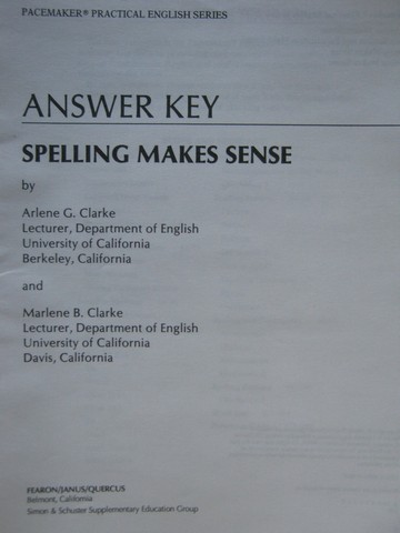 (image for) Spelling Makes Sense Answer Key (P) by Clarke & Clarke
