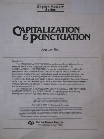 (image for) English Mastery Series Capitalization & Punctuation Answers (P)