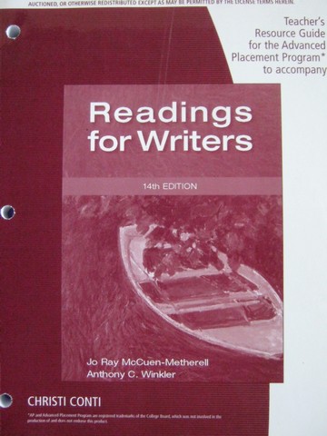 (image for) Readings for Writers AP 14th Edition TRG (TE)(P) by Conti