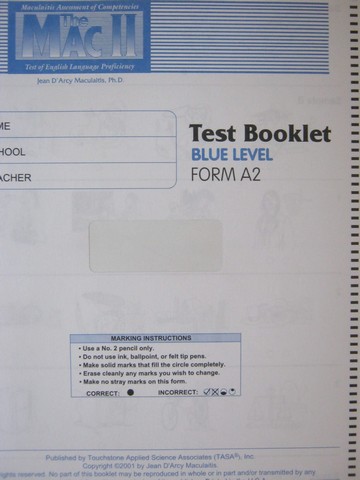 (image for) MAC II Test Booklet Blue Level Form A2 (P) by Jean Maculaitis - Click Image to Close