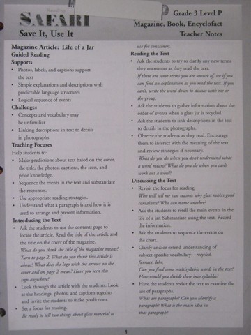 (image for) Reading Safari Save It Use It Teacher Notes (TE)(P) by Watt,