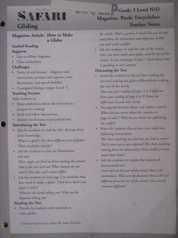 (image for) Reading Safari Gliding Teacher Notes (TE)(P) by Watt & Wood