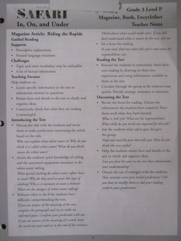 (image for) Reading Safari In On & Under Teacher Note (TE)(P) by Watt & Wood