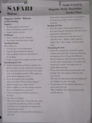 (image for) Reading Safari Walrus Teacher Notes (TE)(P) by Watt & Wood