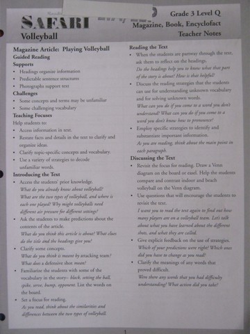 (image for) Reading Safari Volleyball Teacher Notes (TE)(P) by Watt & Wood