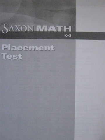 (image for) Saxon Math K-3 Placement Test (P)