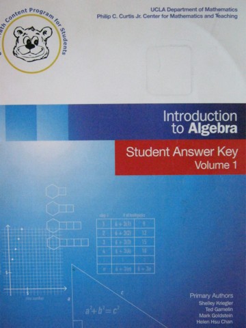 (image for) Introduction to Algebra Student Answer Key Volume 1 (Spiral)