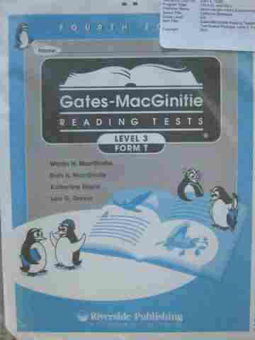 (image for) Gates-MacGinitie Reading Tests 4e Level 3 Form T Test (Pk)