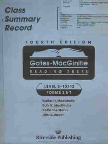 (image for) Gates-MacGinitie Reading Tests 4e 7/9 S&T Answer Sheets (Pk)